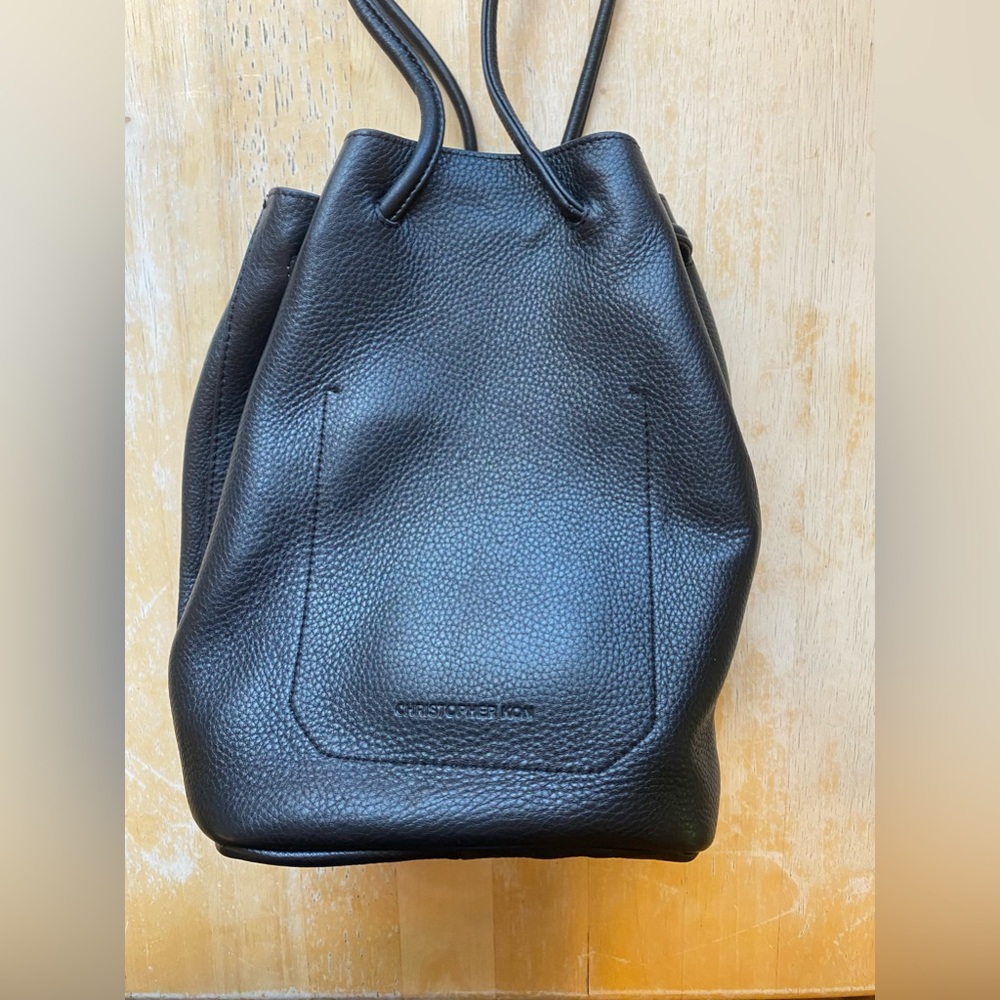 Kristopher Kon Black Leather Drawstring Bucket Bag - Picture 2 of 10
